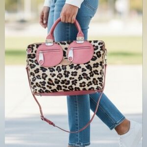 Tangaroa By Terrida Leopard Print Bag with Orange Accents.